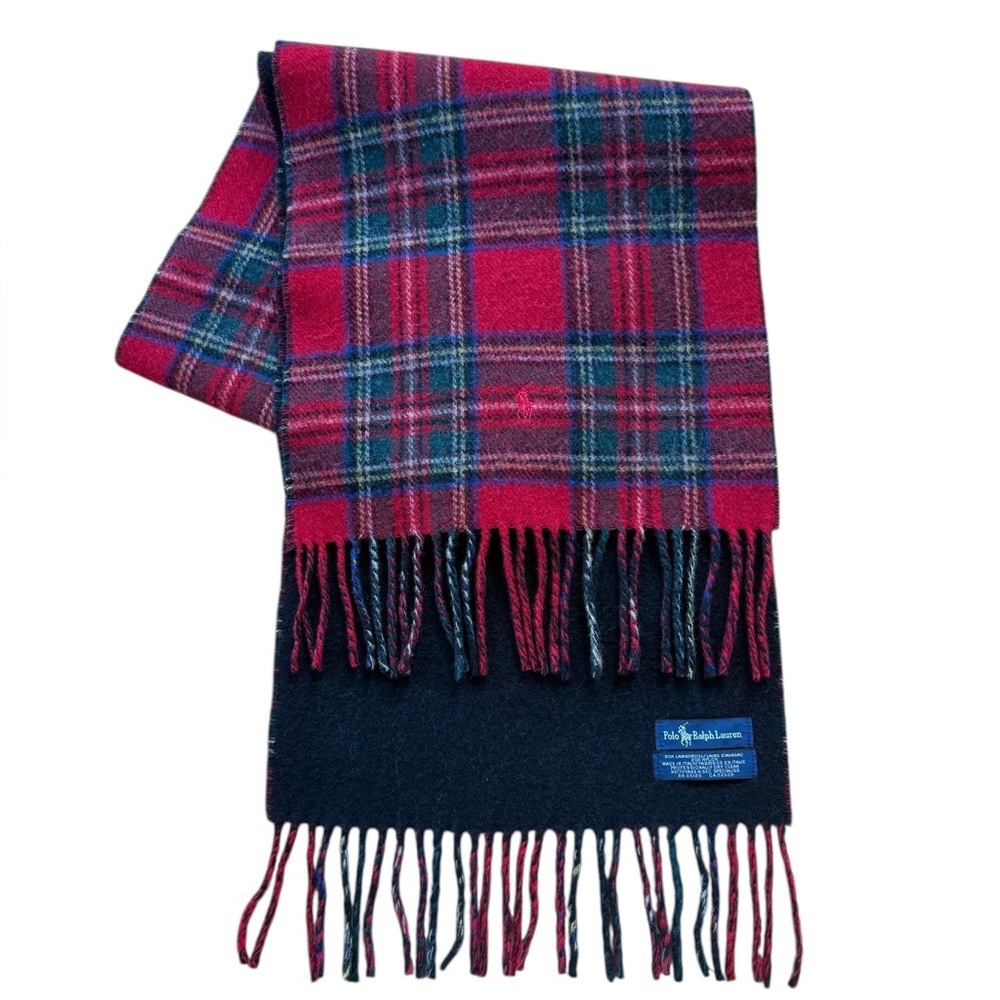 Vintage Polo Ralph Lauren Tartan Lambswool Scarf Made in Italy EUC